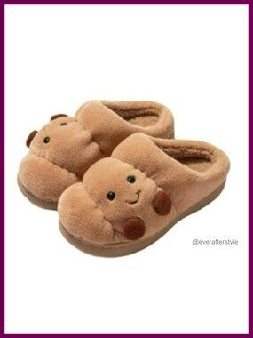 Croissant Fuzzy Slippers Plush Warm Non-Slip Indoor House Shoes